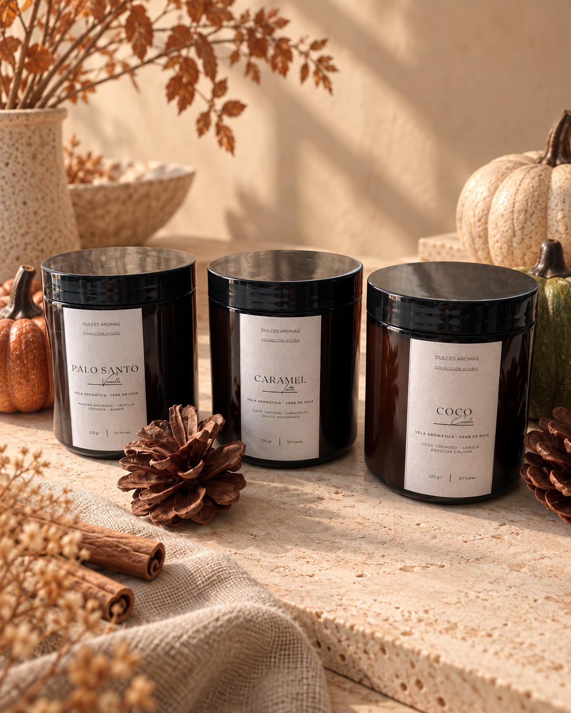 AMBER AUTUMN · Set de 3 velas ámbar