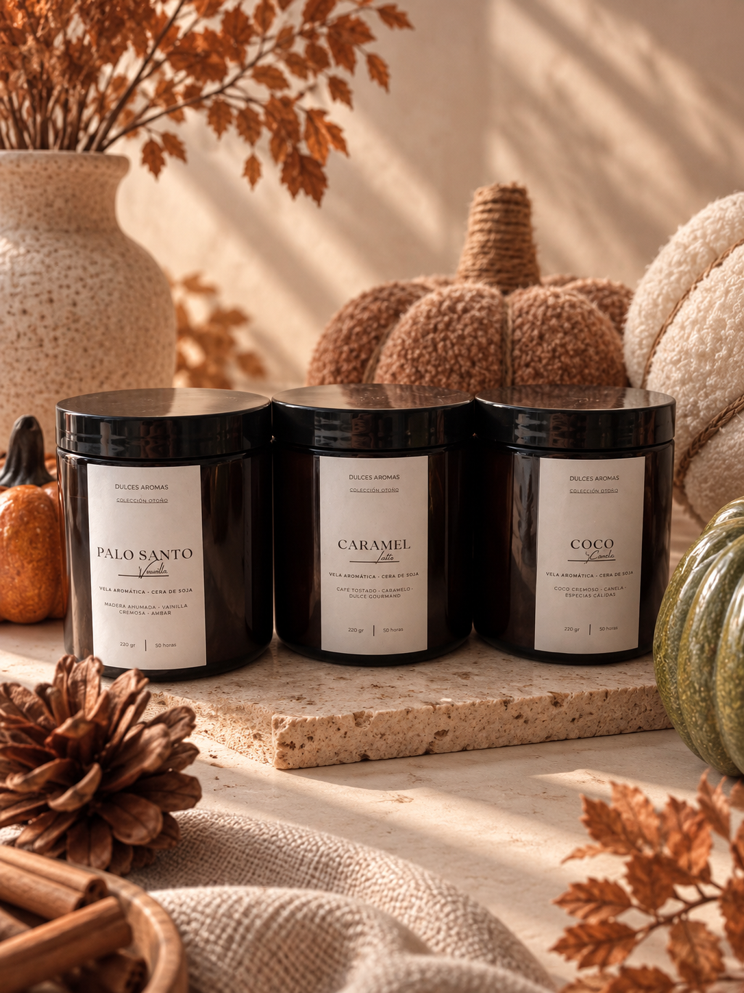 AMBER AUTUMN · Set de 3 velas ámbar