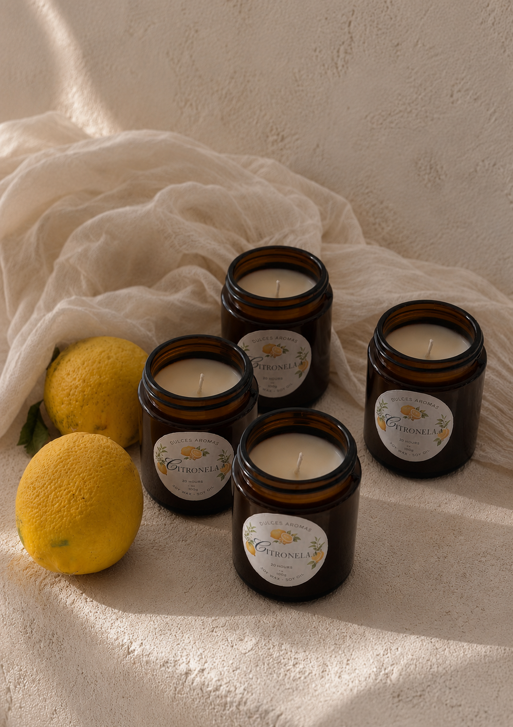 Pack de 4 Velas Citronella · Tarro Ámbar 100 ml