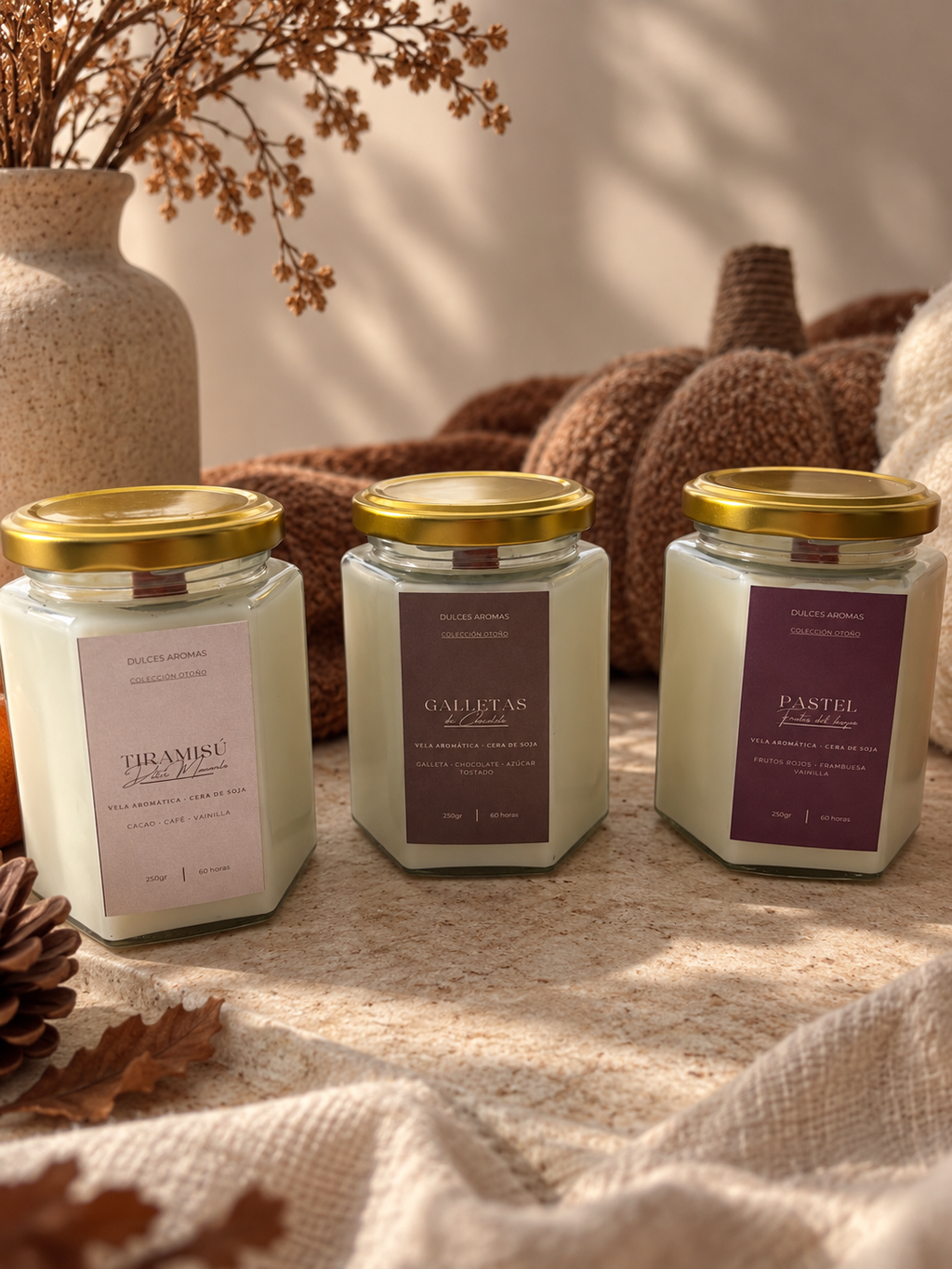 GOLDEN AUTUMN · Set de 3 velas de cristal