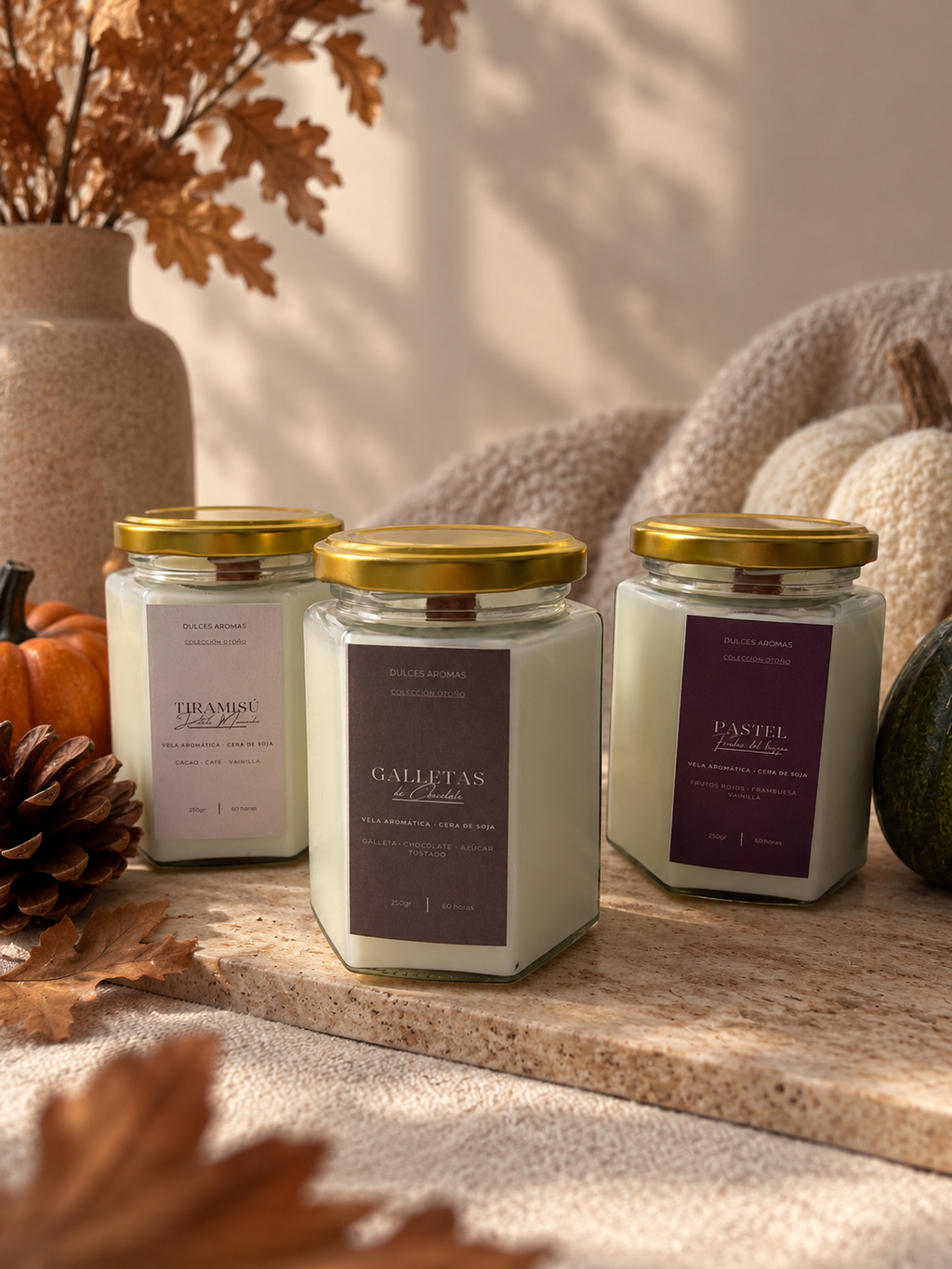 GOLDEN AUTUMN · Set de 3 velas de cristal