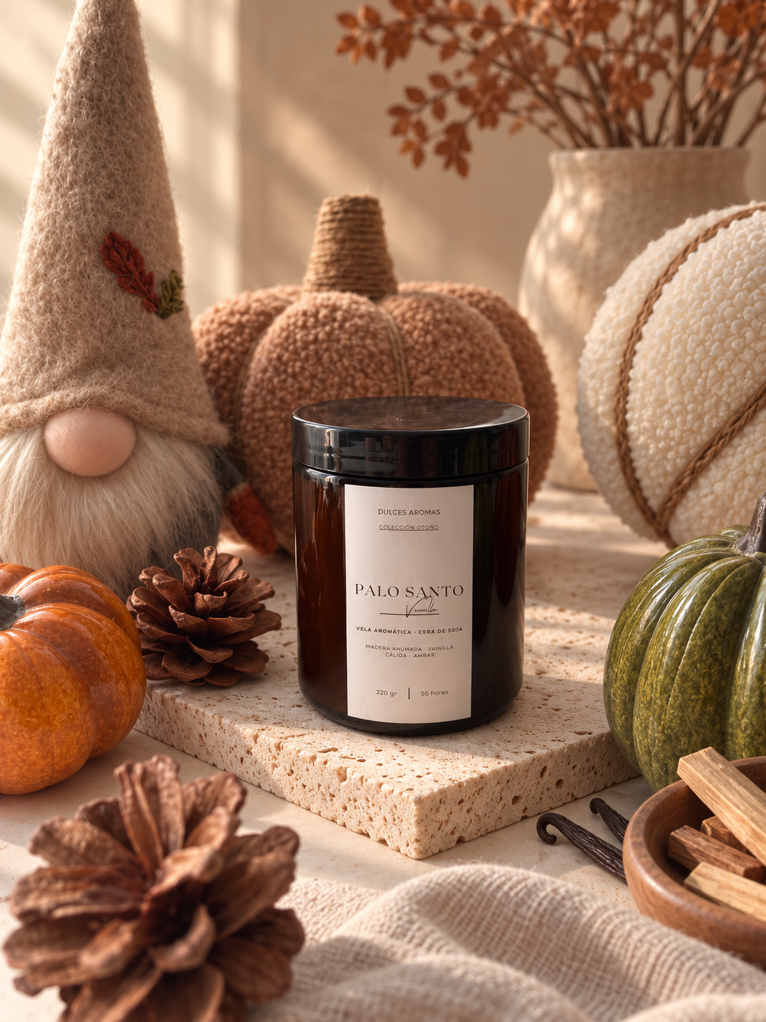 Vela Tarro Ámbar · Palo Santo y Vainilla · 220gr.