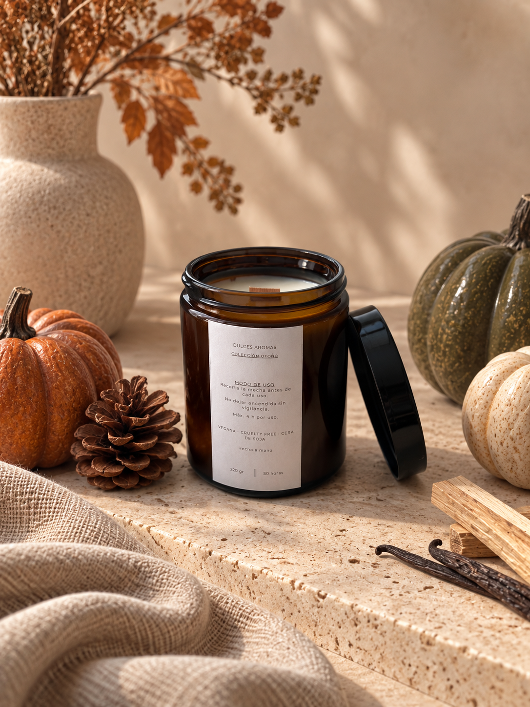 Vela Tarro Ámbar · Coco y Canela · 220gr.