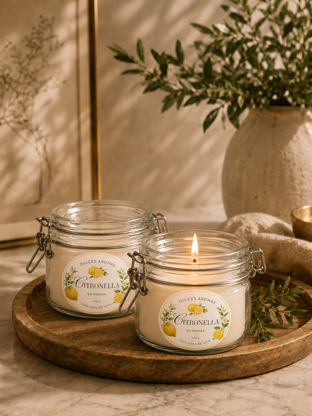 Vela Citronella · Tarro de Cristal 400g
